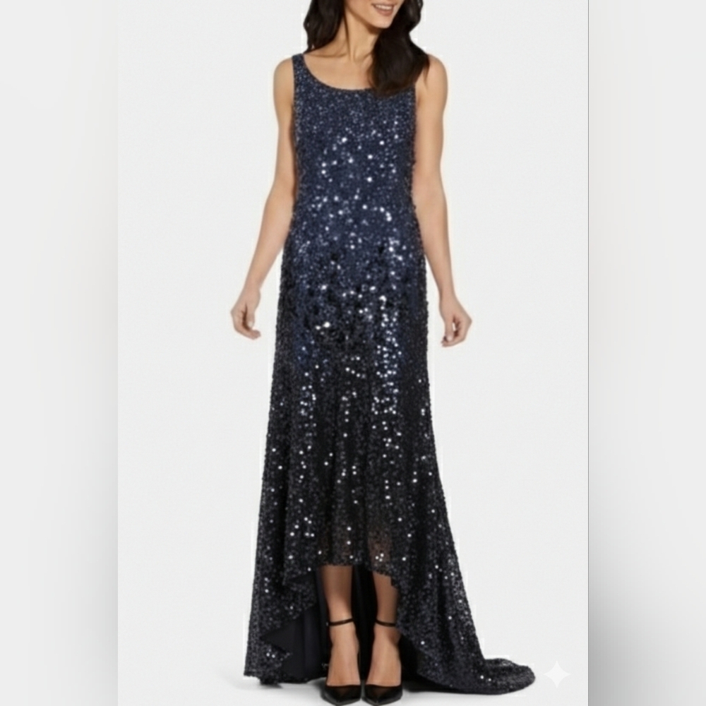 Adrianna Papell Midnight Blue Sequin Column Dress